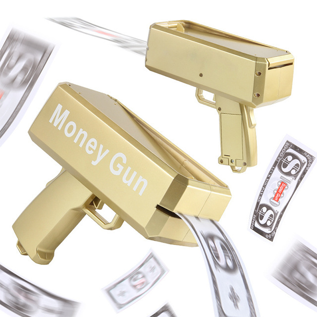 Gold money gun shooter with prop paper make it rain 100 dollar bills for party birthday wedding boys girls accept customization