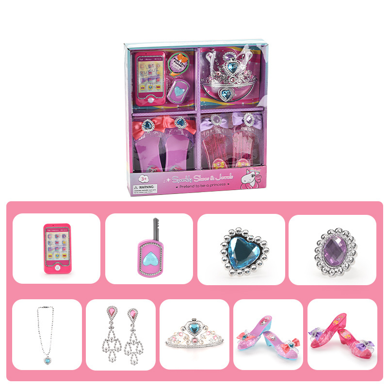 Fashion princess toys for girls dress up&pretend play beauty toys plastic crown high heel shoes and jewelry toy