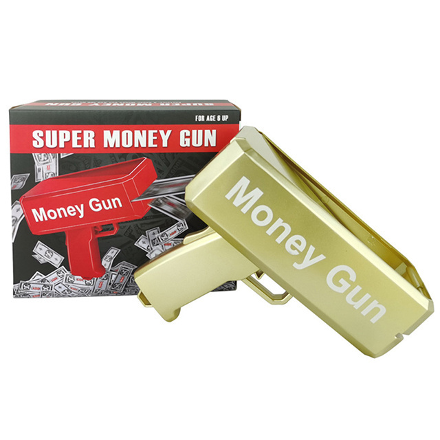 Gold money gun shooter with prop paper make it rain 100 dollar bills for party birthday wedding boys girls accept customization