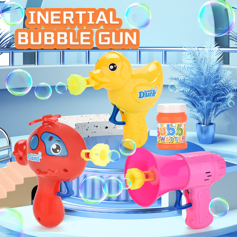 Inertial drive cartoon small bubble gun one key novel design bubble gun for kids without battery party summer toy