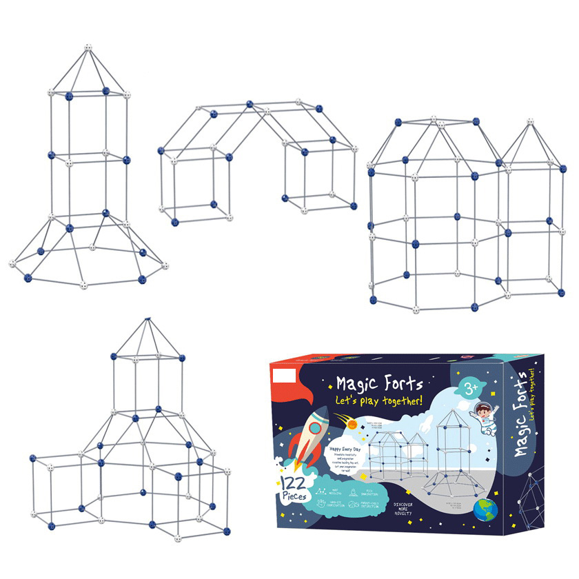 122PCS DIY tent building construction fort building kit for kids play rocket tower toy