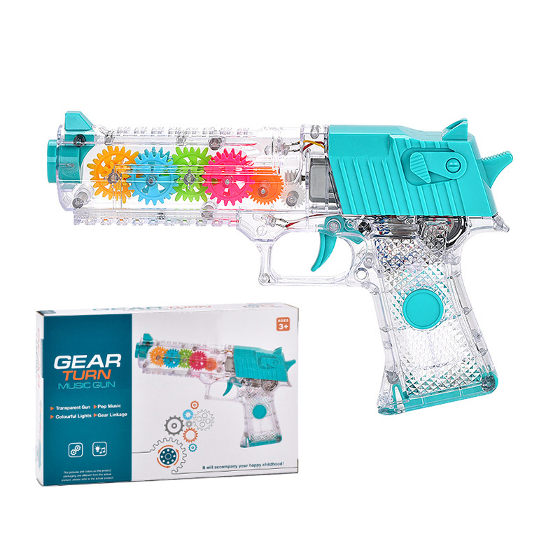 Newest electric  transparent gear toy guns kids outdoor toys plastic pistol with light&music