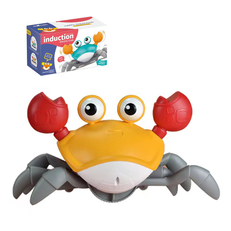 New electric induction crawling crab toy battery induction infant tummy time crawling crab baby toy with music gift for kids