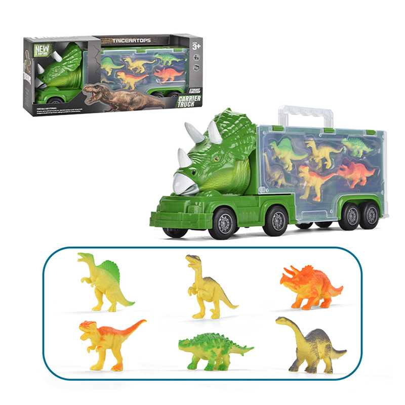 Hot selling children construction truck toy friction monster transport truck with 6pcs toy dinosaur sets