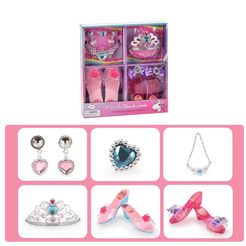 Fashion princess toys for girls dress up&pretend play beauty toys plastic crown high heel shoes and jewelry toy