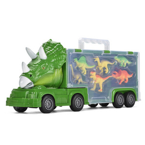 Hot selling children construction truck toy friction monster transport truck with 6pcs toy dinosaur sets