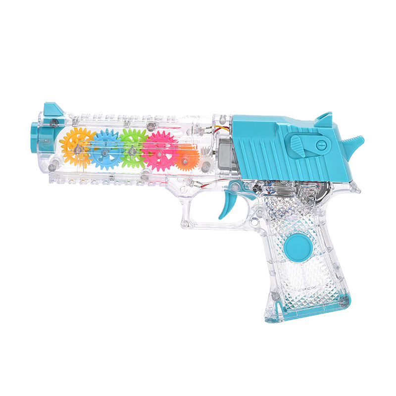 Newest electric  transparent gear toy guns kids outdoor toys plastic pistol with light&music