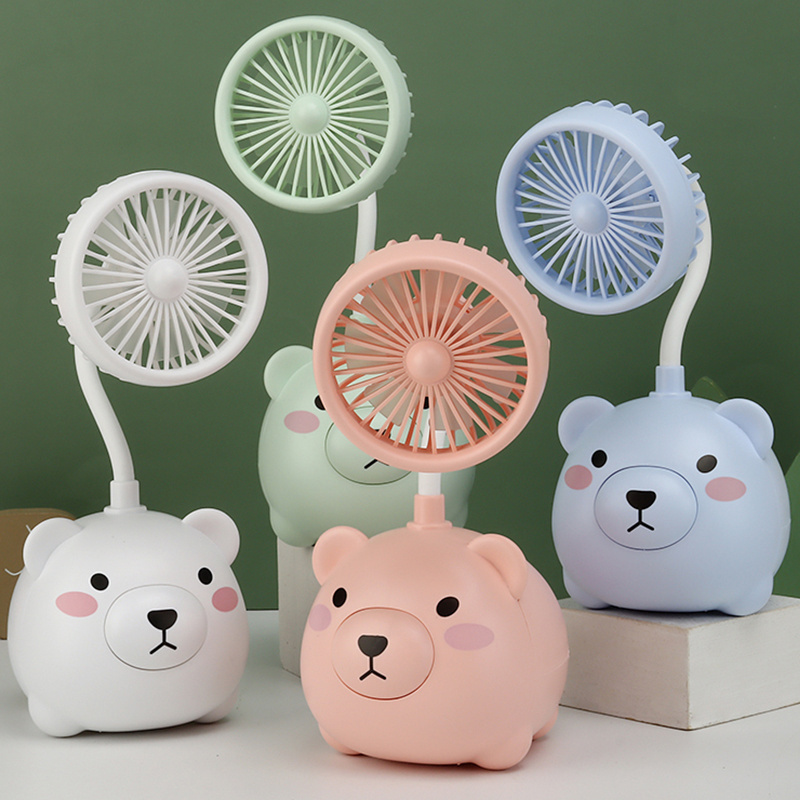 New design 2 in 1 bear desk fan usb charging portable small desk hand fan with pen holder