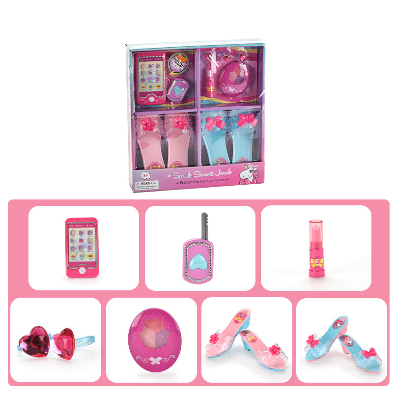 Fashion princess toys for girls dress up&pretend play beauty toys plastic crown high heel shoes and jewelry toy