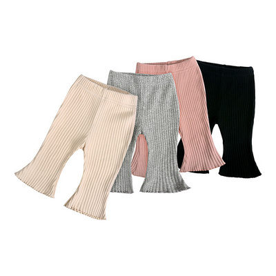 2024 Baby bell bottoms for girls Baby solid color stretch stretch leggings with wooden ear edge casual pants