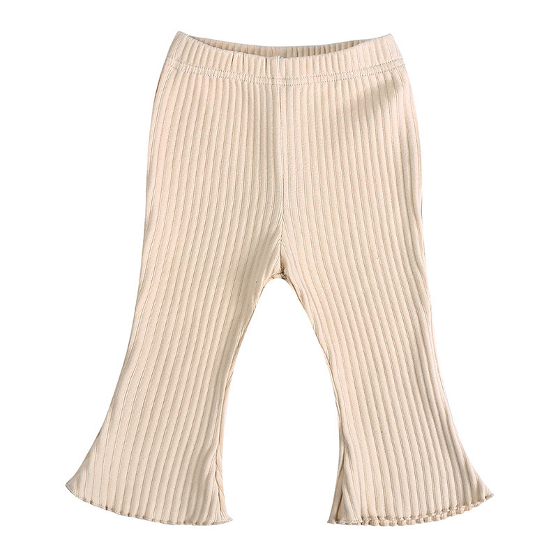 2024 Baby bell bottoms for girls Baby solid color stretch stretch leggings with wooden ear edge casual pants