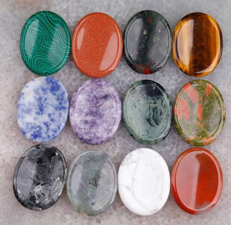 Natural Healing 35x45mm Worry Pocket Stone crystal Thumb Gemstone Crystal Massage Chakra Worry Stone