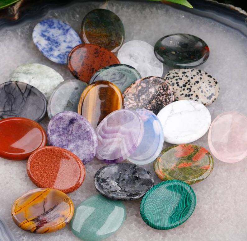 Natural Healing 35x45mm Worry Pocket Stone crystal Thumb Gemstone Crystal Massage Chakra Worry Stone