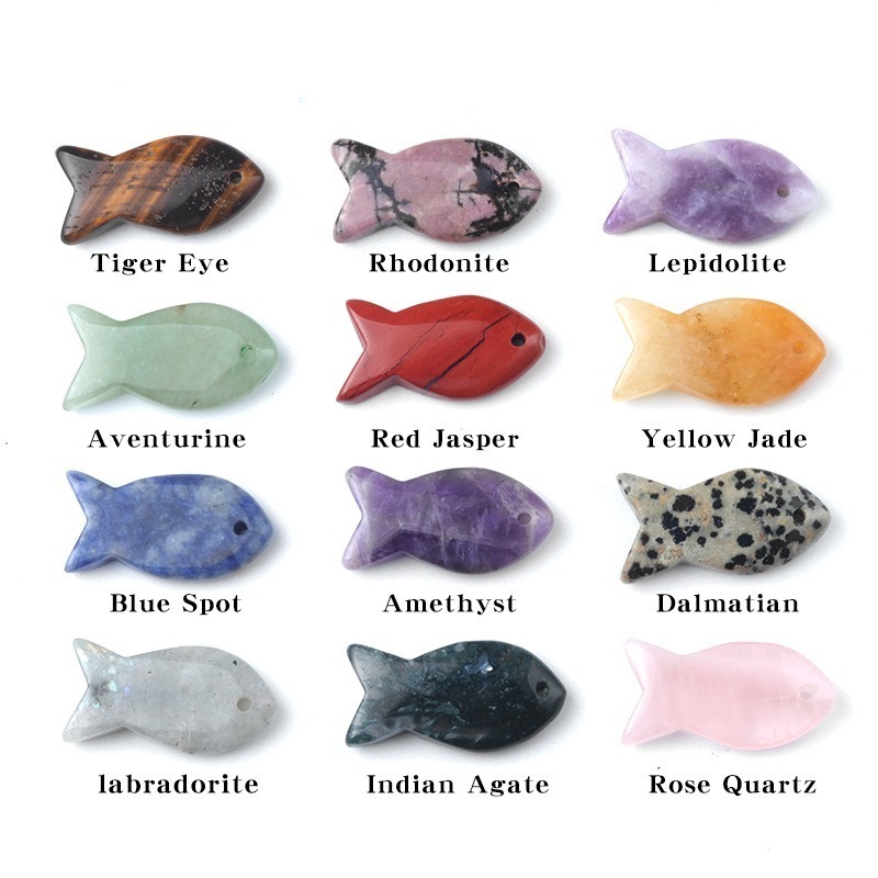 Wholesale Natural Agate Gemstone Stone Quartz Crystal Fish Pendant For Necklace Bracelet DIY Jewelry Making