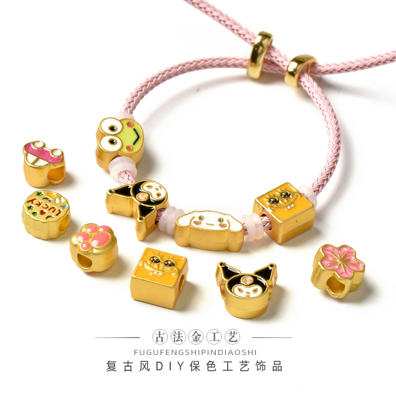 Cartoon Cute Ancient Gold Big Hole Cloisonne Enamel Lucky Frog Rabbit Flower Butterfly Charm for Bracelet