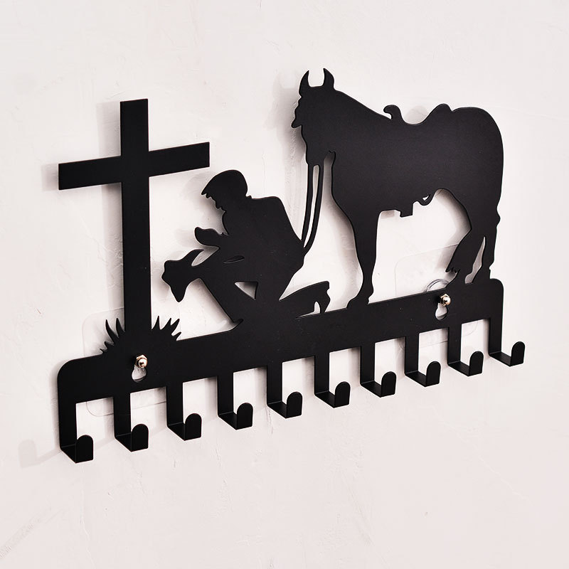 Creative Explosive Black Metal Wrought Iron Hook Wall Without Punching Multi-use Key Hook Living Room Hanging Bag Hook