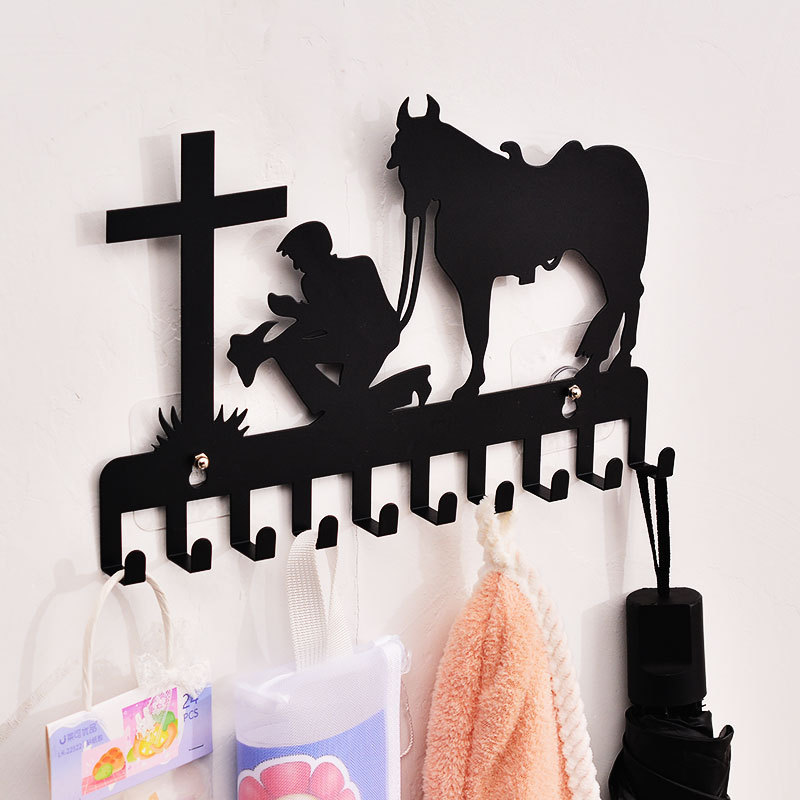 Creative Explosive Black Metal Wrought Iron Hook Wall Without Punching Multi-use Key Hook Living Room Hanging Bag Hook