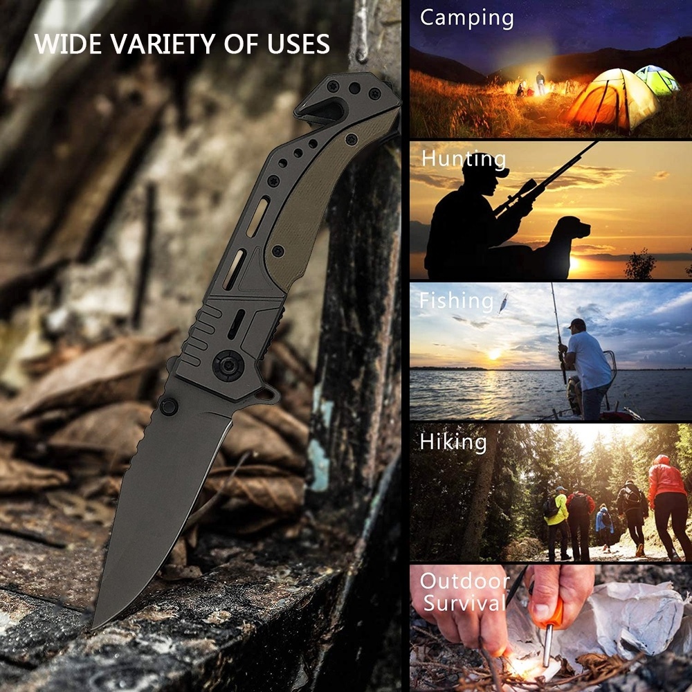 Factory High Grade Titanium Personalized Camping Folding Bushcraft Knife Camping Tactical Outdoor Knives with Belt Clip