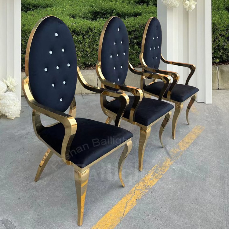 Golden armrest design stainless steel high back white velvet queen throne king chair