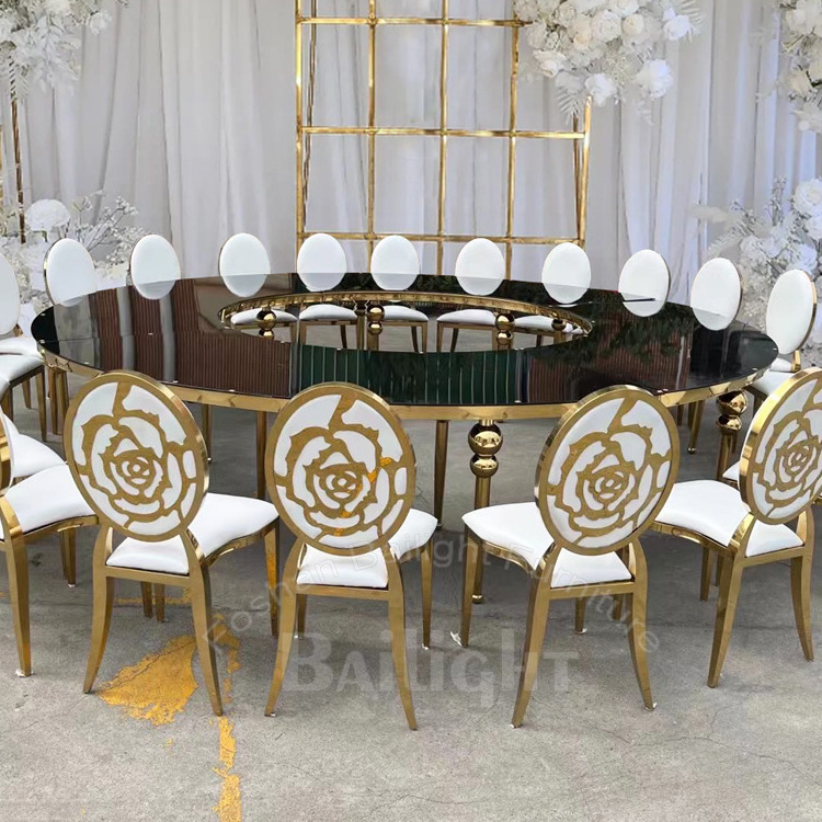 Bailight Gold stainless steel glass top serpentine table wedding luxury table