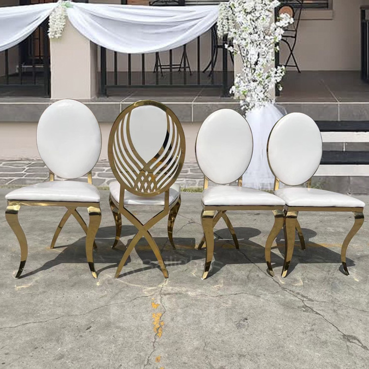 Dining modern stackable egg back stainless steel wedding golden chair