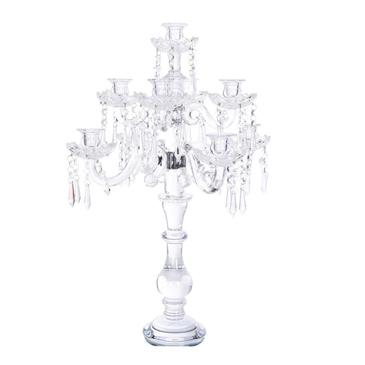 9 Arms Candelabra Glass Candlesticks for Tealight Candles Holders Classic Wedding Holiday Party Table Centerpieces