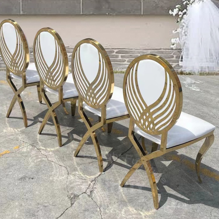 Dining modern stackable egg back stainless steel wedding golden chair