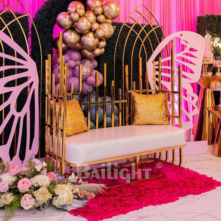 Royal golden event throne high back wedding sofa for Bride and groom