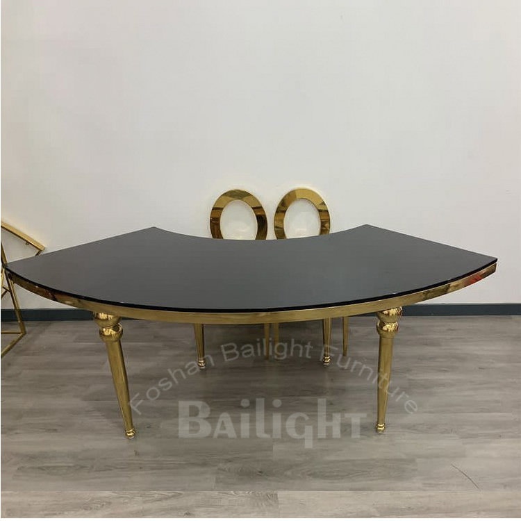 Bailight Gold stainless steel glass top serpentine table wedding luxury table