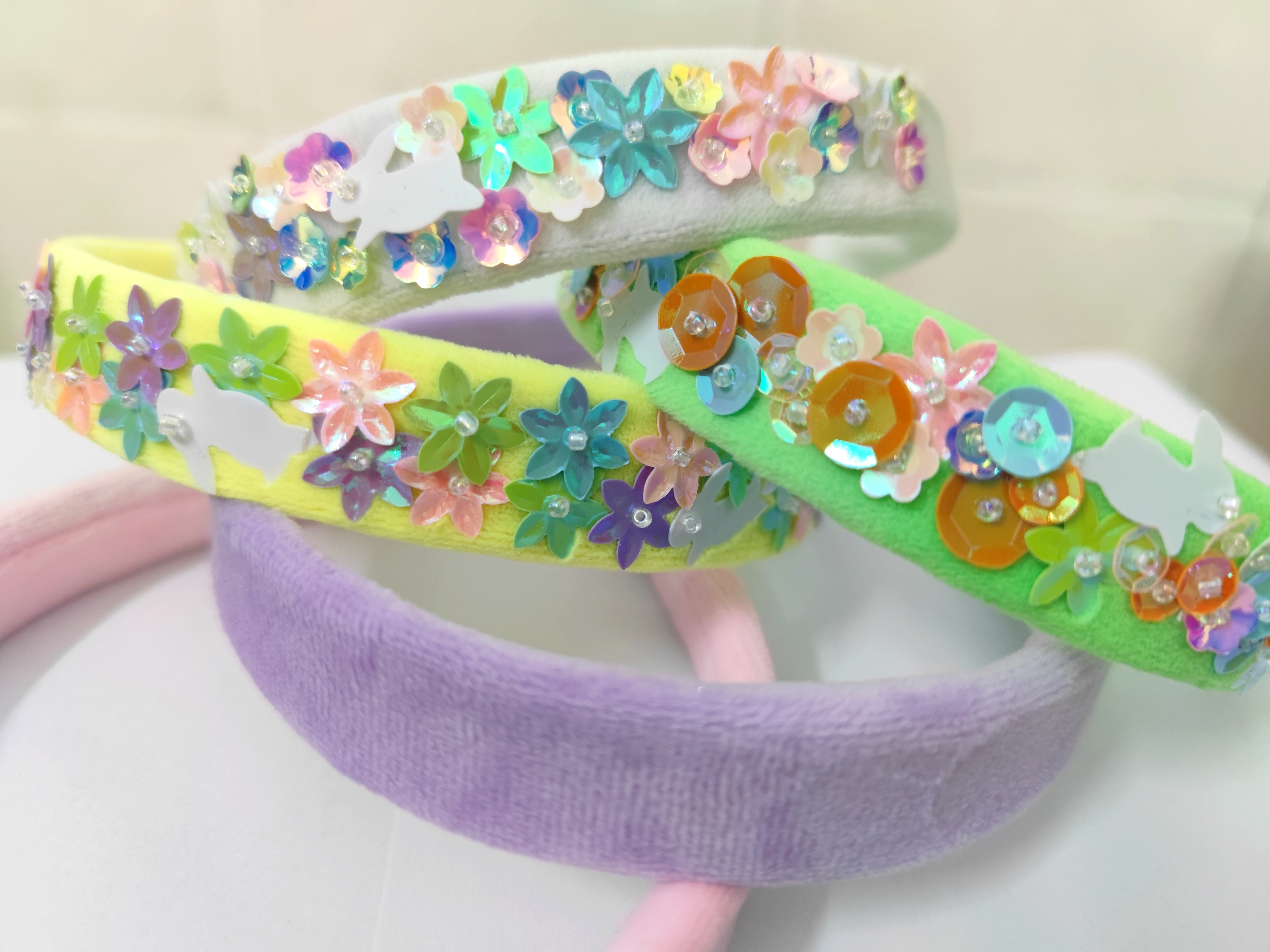 easter rabbit velvet Hairband Embroidered sequins velvet headband Custom Embroidered sequins headband for kids Hair Accessories