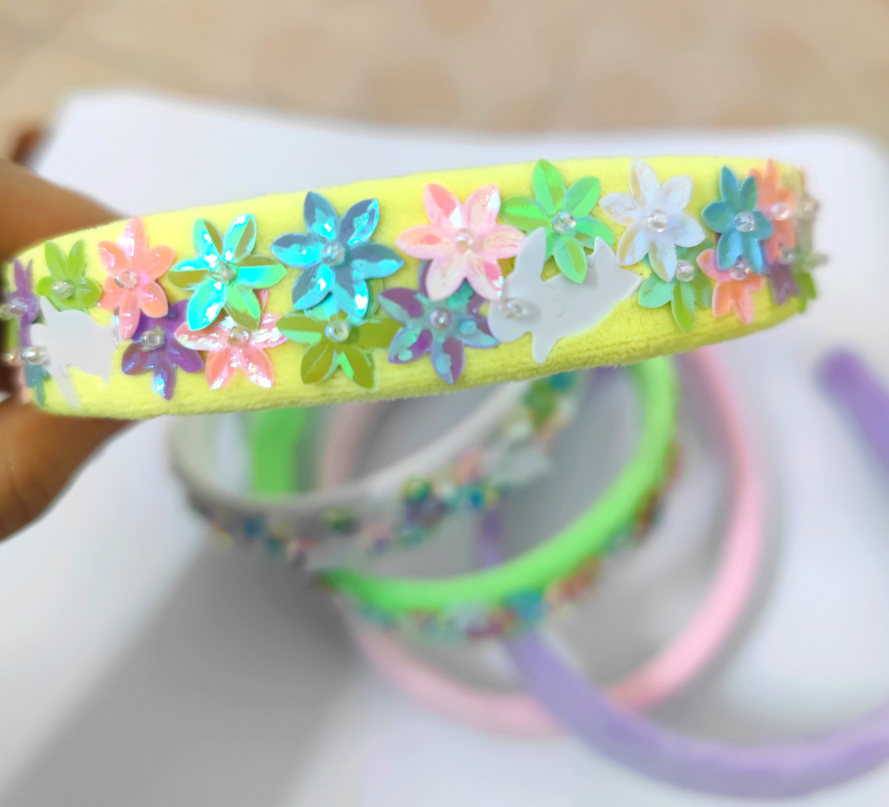 easter rabbit velvet Hairband Embroidered sequins velvet headband Custom Embroidered sequins headband for kids Hair Accessories