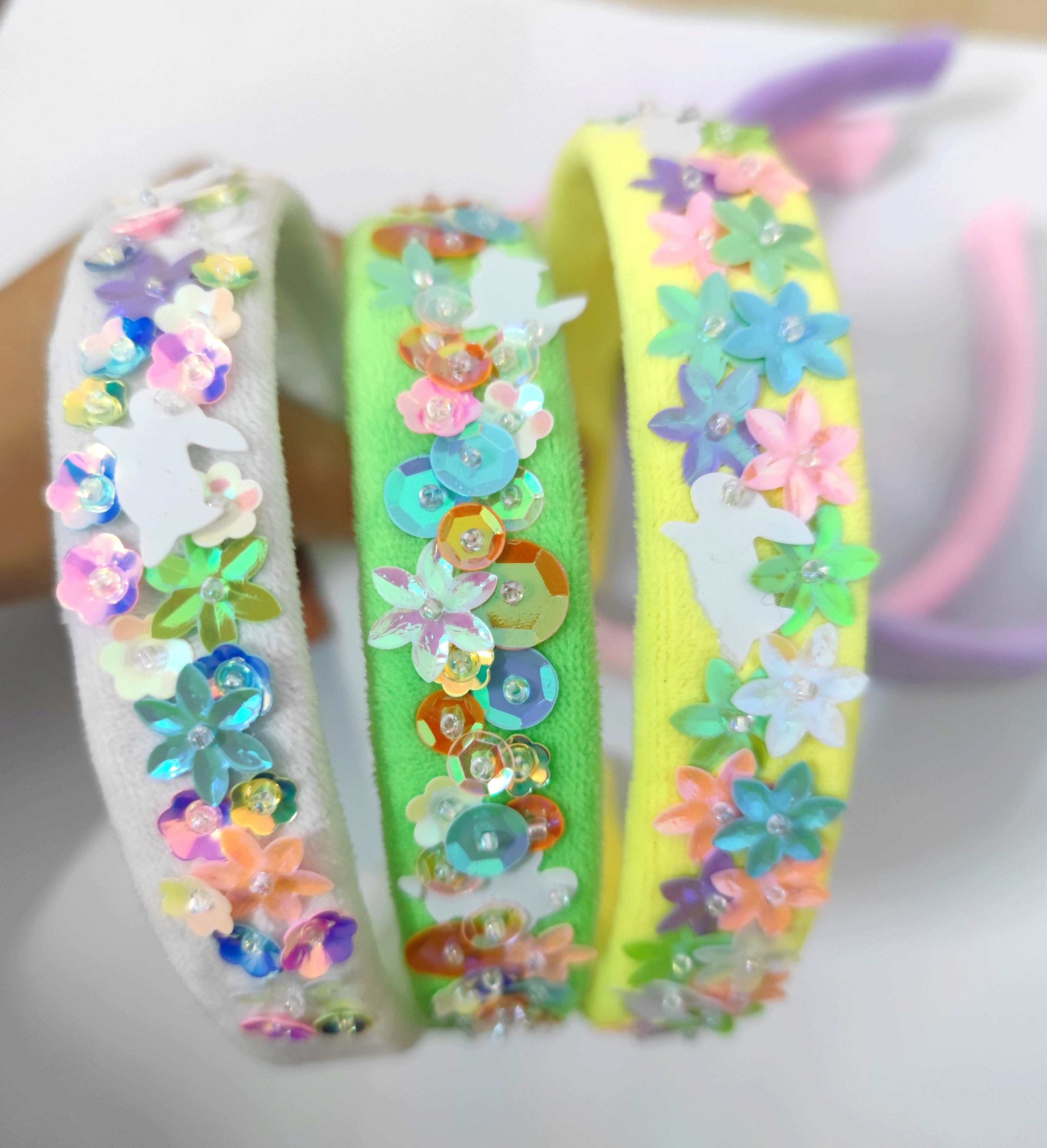 easter rabbit velvet Hairband Embroidered sequins velvet headband Custom Embroidered sequins headband for kids Hair Accessories