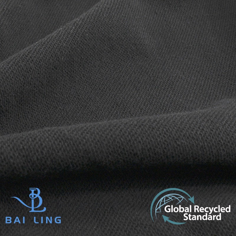 Top selling Eco-friendly Recycled 65% Cotton 35% Polyester 270GSM Black Loopback Cloth French Terry Fabrics for Garment Making