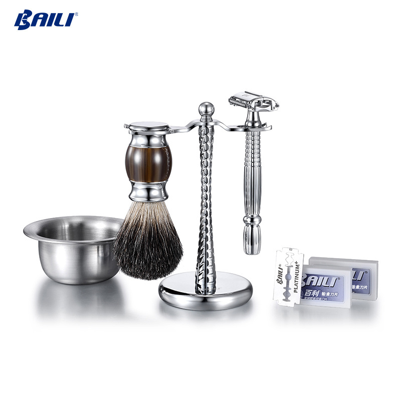 Cosmetics safty single blade barber razor beard brush shaving set