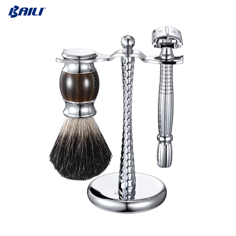 Cosmetics safty single blade barber razor beard brush shaving set