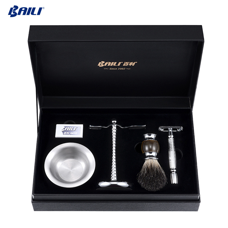 Cosmetics safty single blade barber razor beard brush shaving set