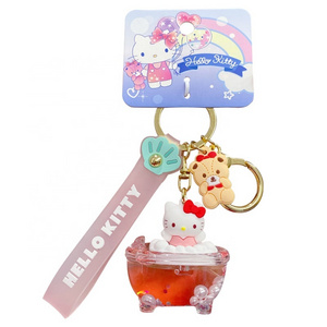 BaiMao Genuine Sanrio into the oil floating quicksand bottle bubble bath kawaii 3D PVC keychain cute couple key chain charm