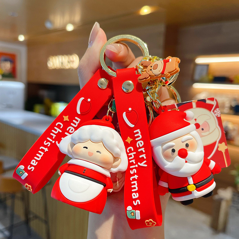 Baimao Hot 2023 new cartoon Christmas keychain cute PVC Santa doll fireplace decorated Christmas gifts