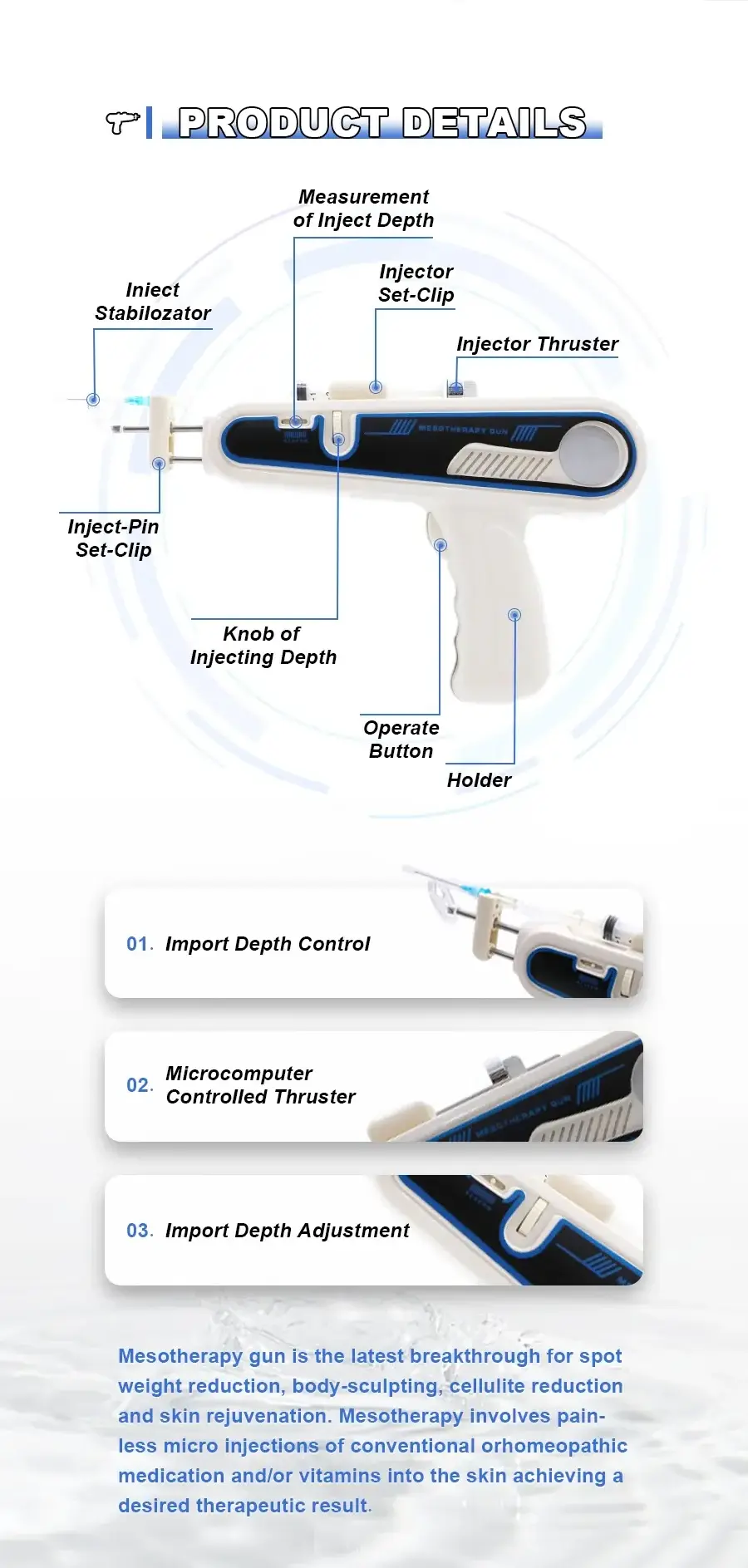 Portable EMS Rf Mesothearpy Gun No Needle Electroporation Mesotherapy Machine for 3 in 1