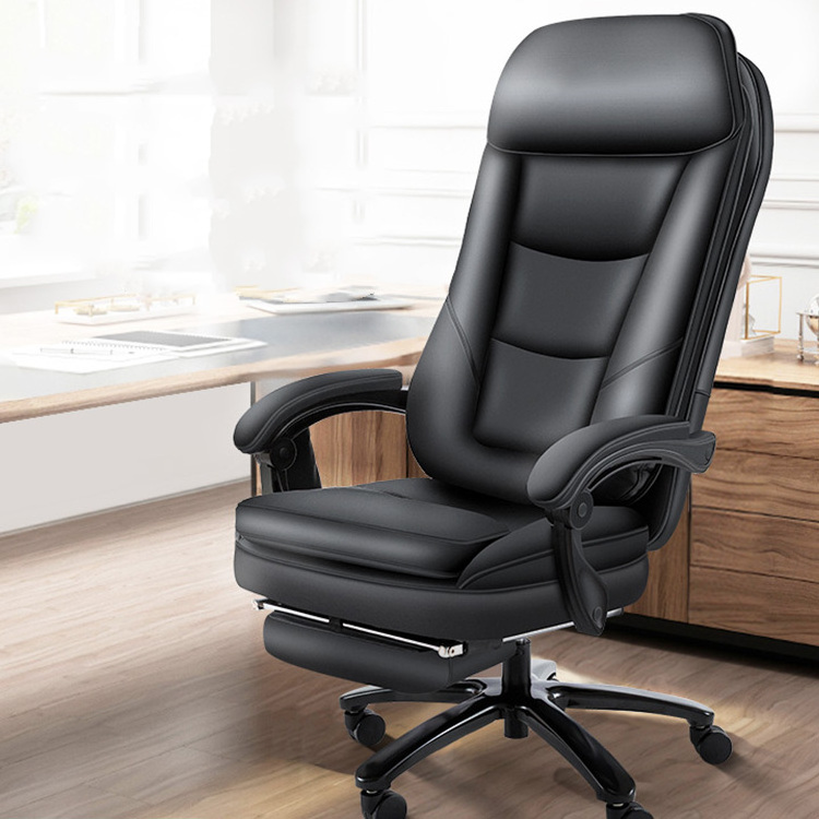 Massage soft ergonomic office furniture executive recliner boss chairs luxury black PU leather office chair with footrest