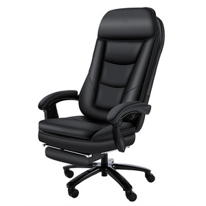 Massage soft ergonomic office furniture executive recliner boss chairs luxury black PU leather office chair with footrest