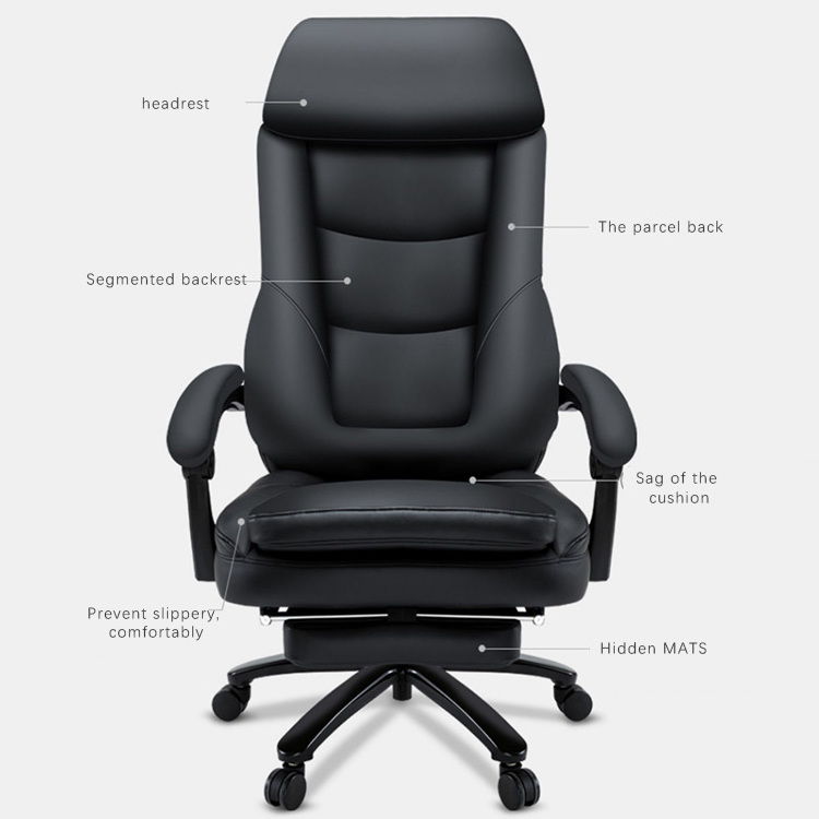 Massage soft ergonomic office furniture executive recliner boss chairs luxury black PU leather office chair with footrest