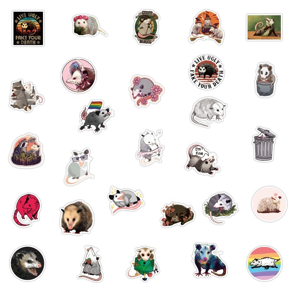 50Pcs Cute Cartoon Opossum Stickers For Kids Girl Laptop Luggage Graffiti Die Cut Mouse Label sticker