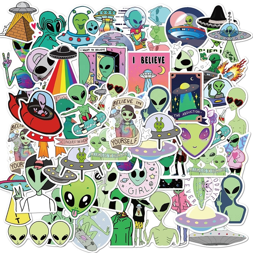 50Pcs Alien UFO stickers For Skateboard Guitar Case Door Laptop Luggage Car Bicycle Decal Stickers