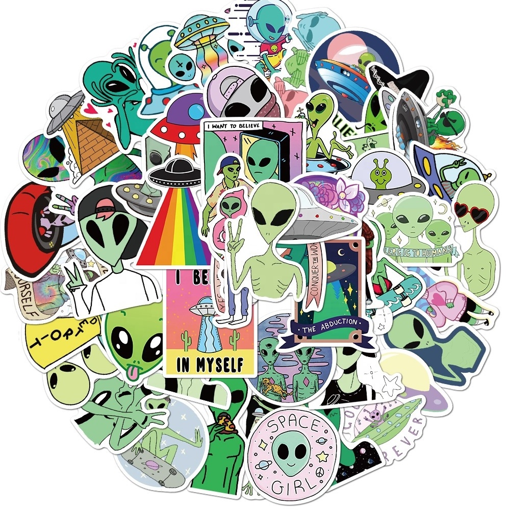 50Pcs Alien UFO stickers For Skateboard Guitar Case Door Laptop Luggage Car Bicycle Decal Stickers