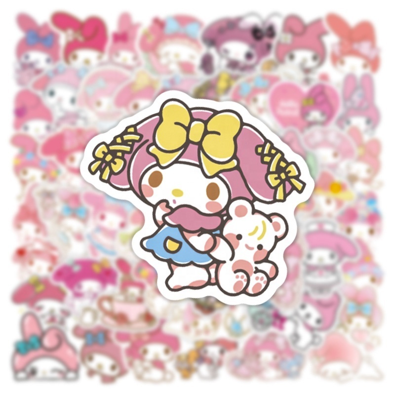 50Pcs Cool Sanrio My Melody Stickers For Boy Room Wall Door Bed Bottle Laptop Pink Decor Stickers