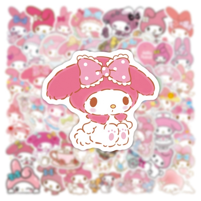 50Pcs Cool Sanrio My Melody Stickers For Boy Room Wall Door Bed Bottle Laptop Pink Decor Stickers