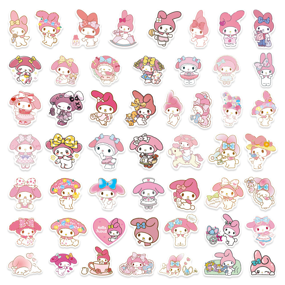 50Pcs Cool Sanrio My Melody Stickers For Boy Room Wall Door Bed Bottle Laptop Pink Decor Stickers