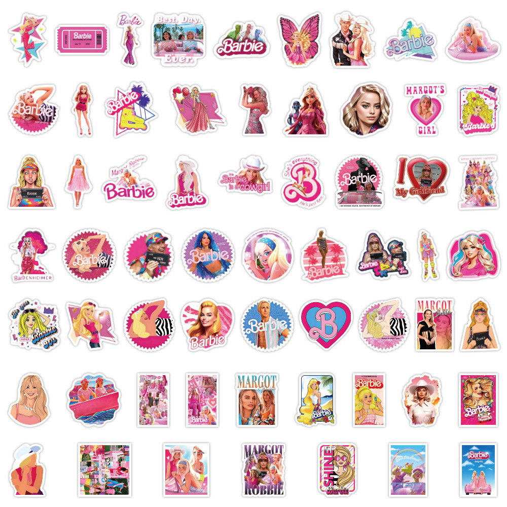 60Pcs Barbie Movie Waterproof Stickers Bottle Laptop Pink Girl Barbies Cowgirl Graffiti Decor Sticker