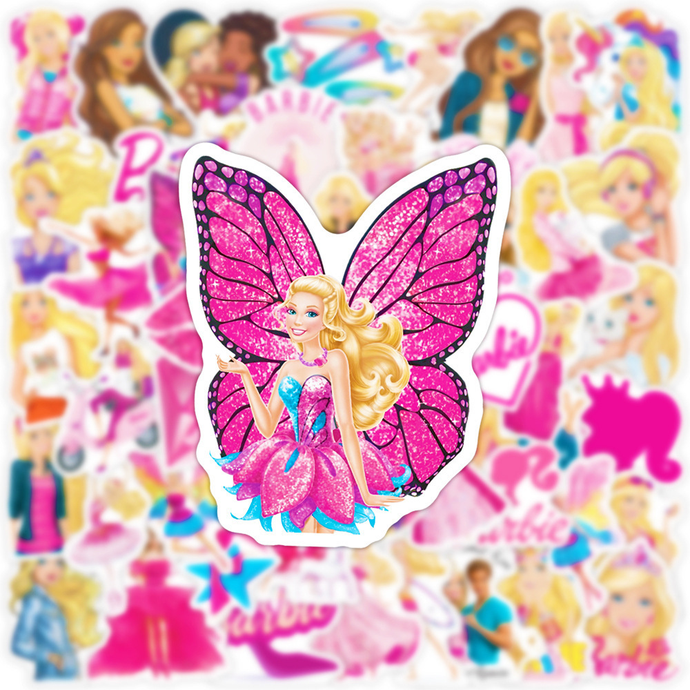 50Pcs Cute Pink Pretty Girls Princess Barbie Stickers For Girl Laptop Book Wall Vinyl Cartoon Barbies Doll Sticker